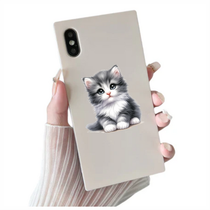 Grey White Kitten Fluffy Cute Vinyl Sticker Decal