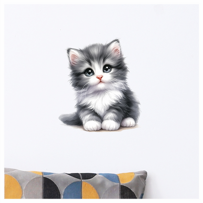 Grey White Kitten Fluffy Cute Vinyl Sticker Decal