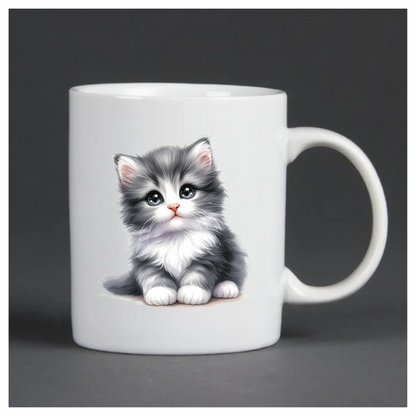 Grey White Kitten Fluffy Cute Vinyl Sticker Decal