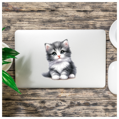 Grey White Kitten Fluffy Cute Vinyl Sticker Decal