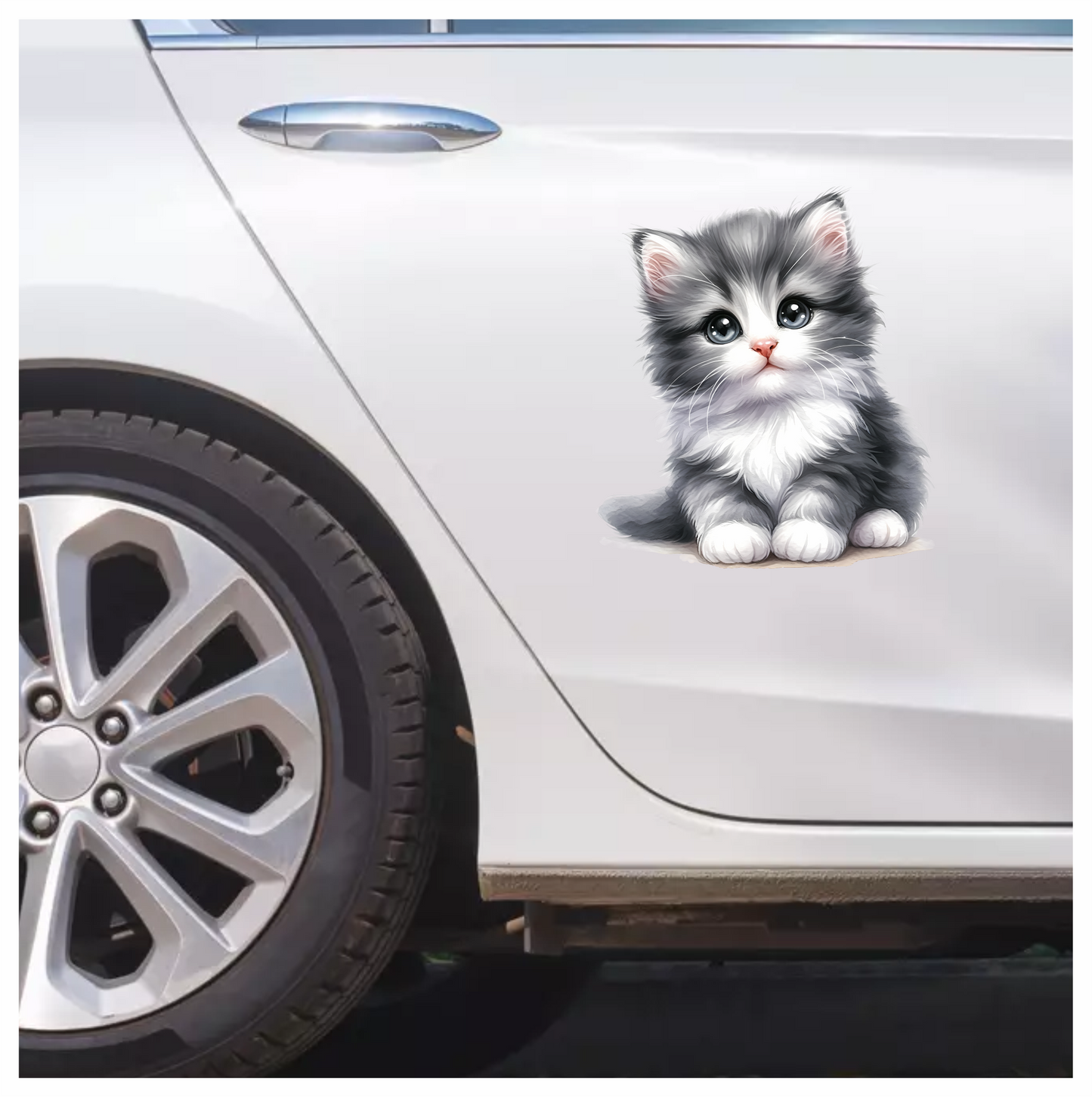 Grey White Kitten Fluffy Cute Vinyl Sticker Decal