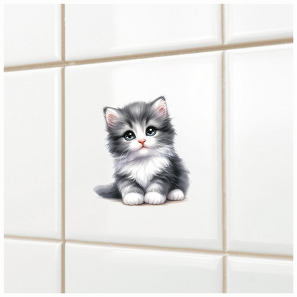 Grey White Kitten Fluffy Cute Vinyl Sticker Decal