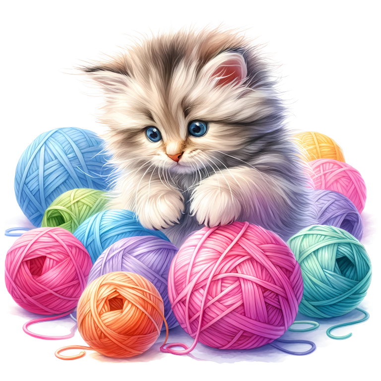 Gray Kitten Persian Colorful Yarn Vinyl Sticker Decal