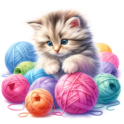 Gray Kitten Persian Colorful Yarn Vinyl Sticker Decal