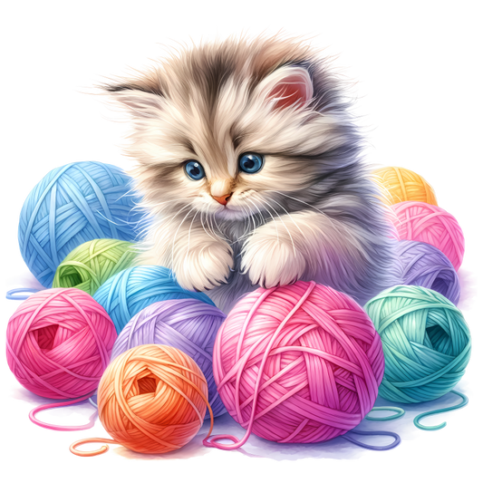 Gray Kitten Persian Colorful Yarn Vinyl Sticker Decal