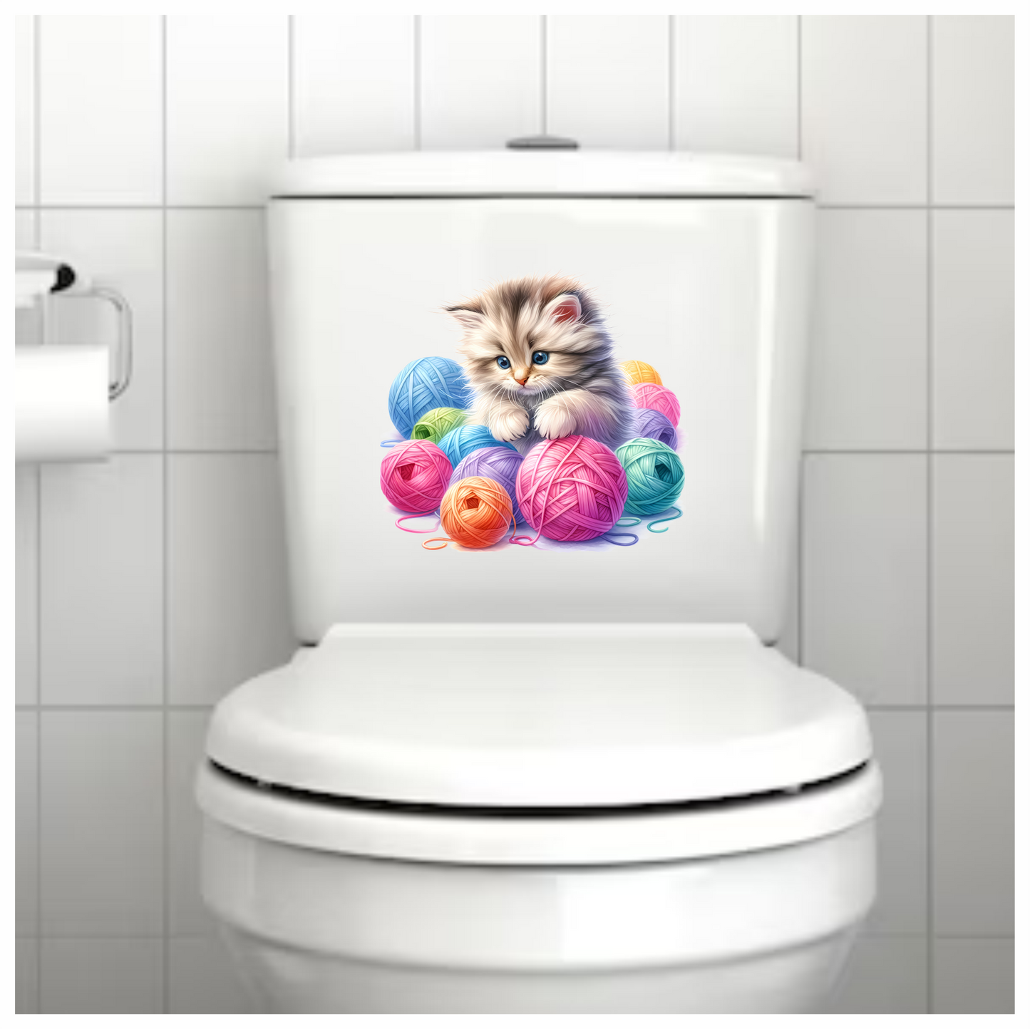 Gray Kitten Persian Colorful Yarn Vinyl Sticker Decal