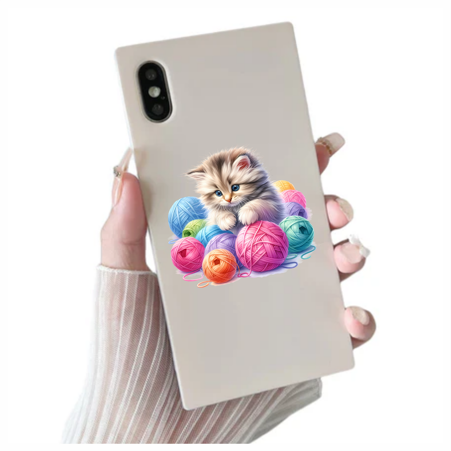 Gray Kitten Persian Colorful Yarn Vinyl Sticker Decal