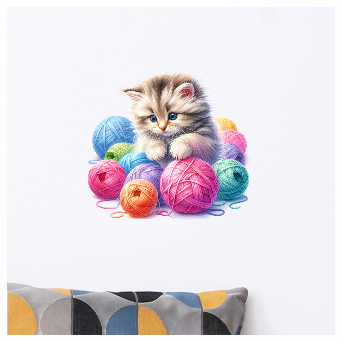 Gray Kitten Persian Colorful Yarn Vinyl Sticker Decal