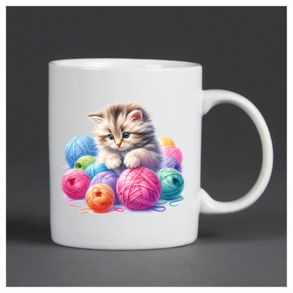 Gray Kitten Persian Colorful Yarn Vinyl Sticker Decal