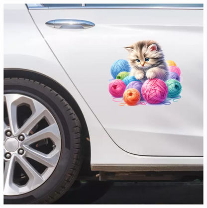 Gray Kitten Persian Colorful Yarn Vinyl Sticker Decal