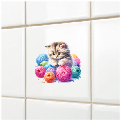Gray Kitten Persian Colorful Yarn Vinyl Sticker Decal