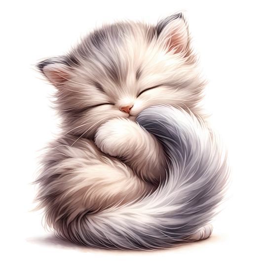 White Fluffy Kitten Persian Sleeping Vinyl Sticker Decal