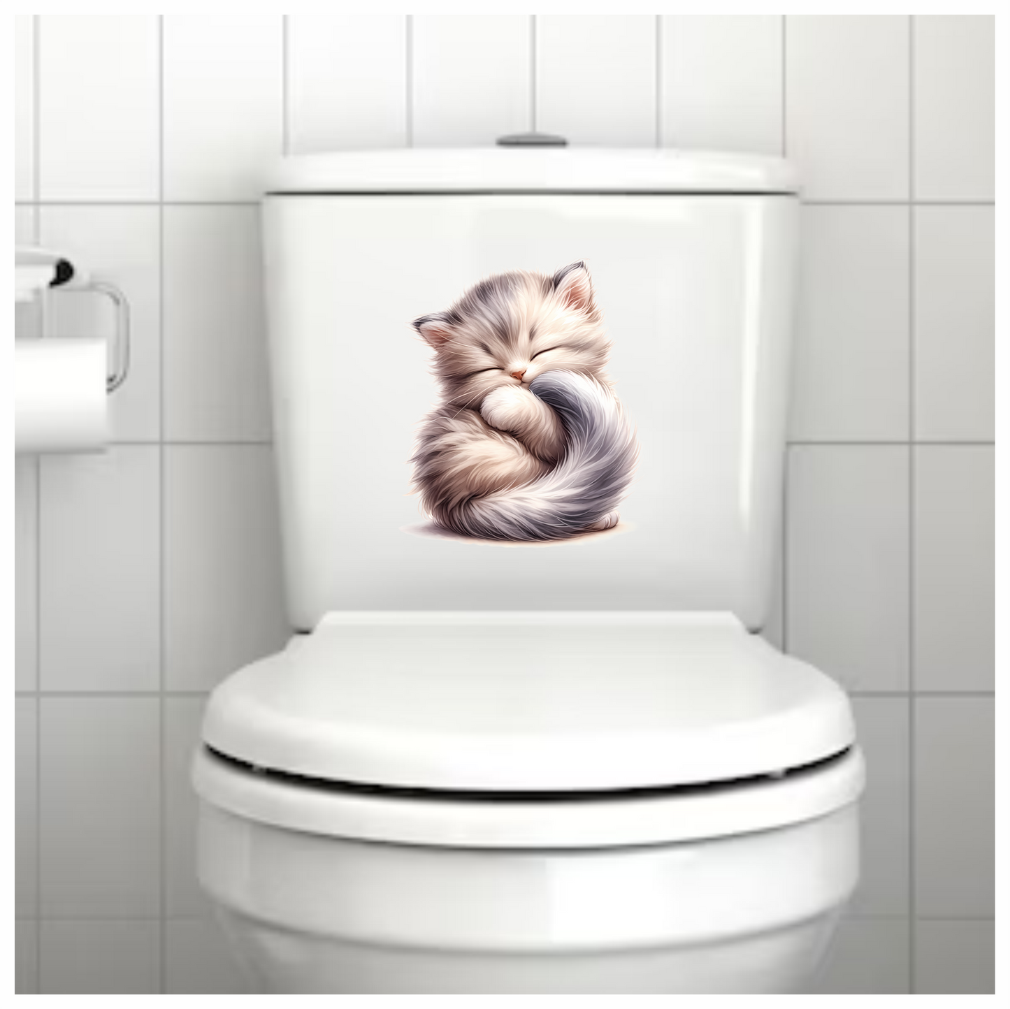 White Fluffy Kitten Persian Sleeping Vinyl Sticker Decal