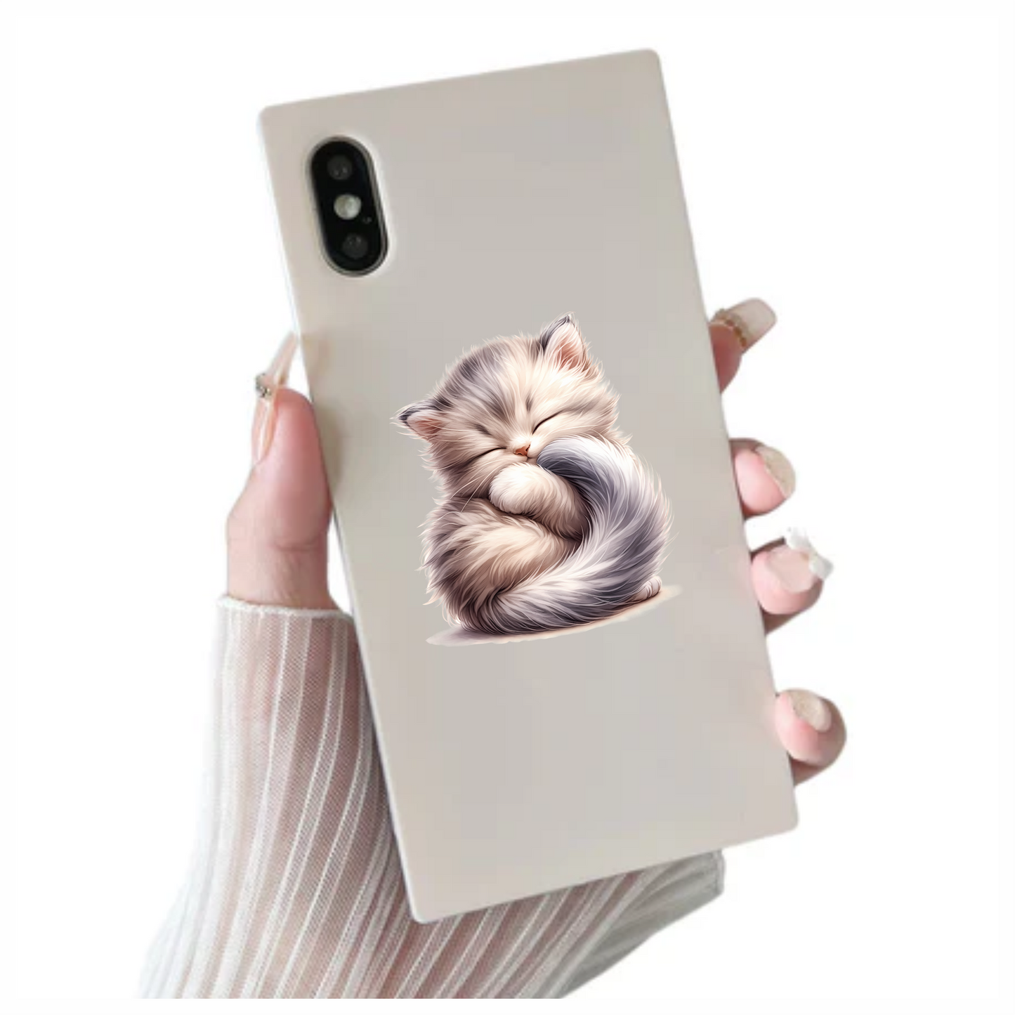 White Fluffy Kitten Persian Sleeping Vinyl Sticker Decal