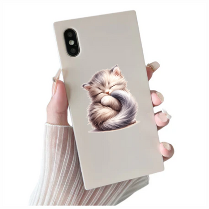 White Fluffy Kitten Persian Sleeping Vinyl Sticker Decal