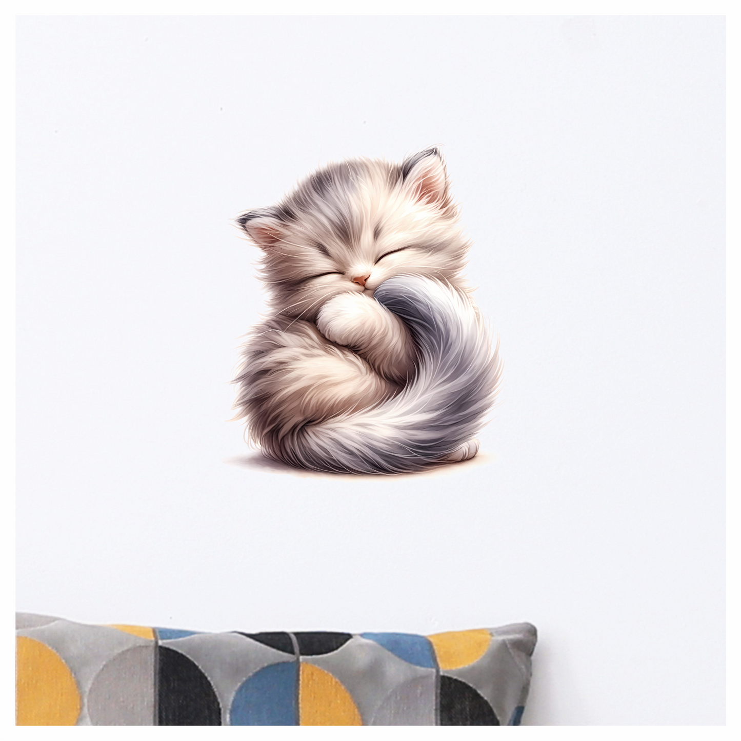 White Fluffy Kitten Persian Sleeping Vinyl Sticker Decal