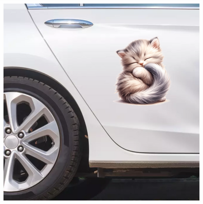 White Fluffy Kitten Persian Sleeping Vinyl Sticker Decal