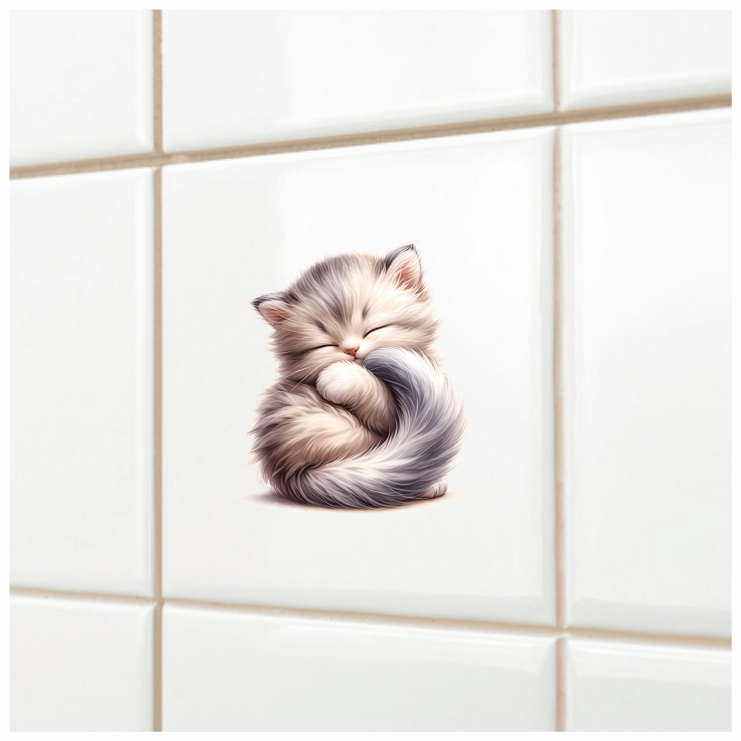 White Fluffy Kitten Persian Sleeping Vinyl Sticker Decal
