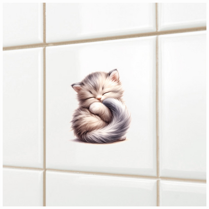 White Fluffy Kitten Persian Sleeping Vinyl Sticker Decal