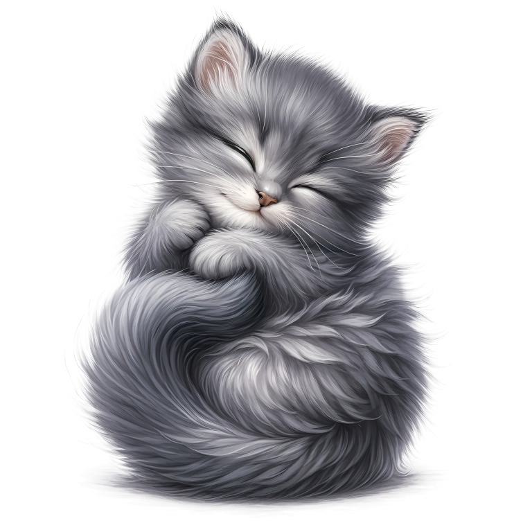 Grey Fluffy Kitten Sleeping Curl Vinyl Sticker Decal