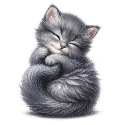 Grey Fluffy Kitten Sleeping Curl Vinyl Sticker Decal