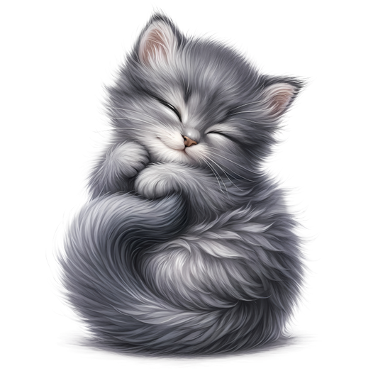 Grey Fluffy Kitten Sleeping Curl Vinyl Sticker Decal
