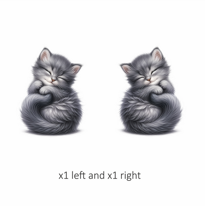Grey Fluffy Kitten Sleeping Curl Vinyl Sticker Decal