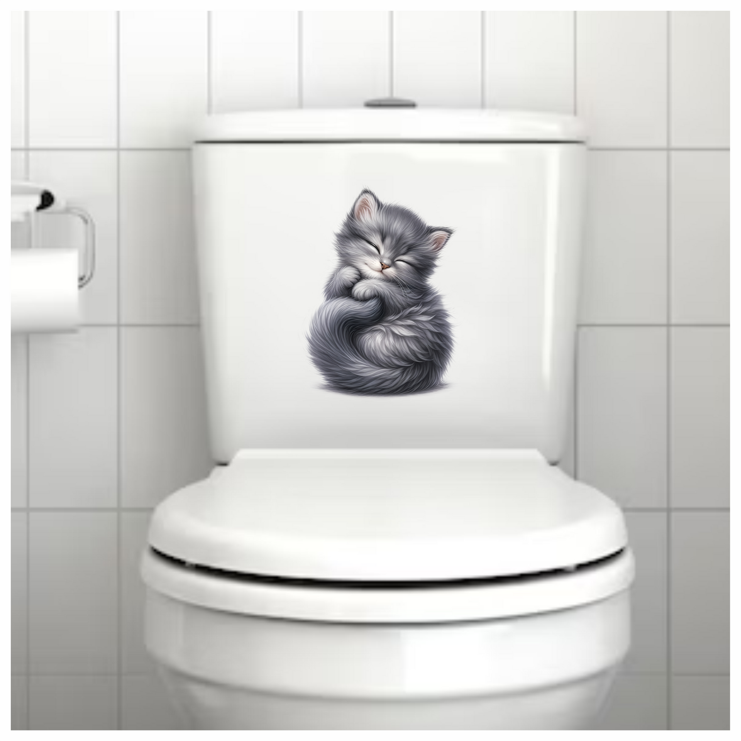 Grey Fluffy Kitten Sleeping Curl Vinyl Sticker Decal