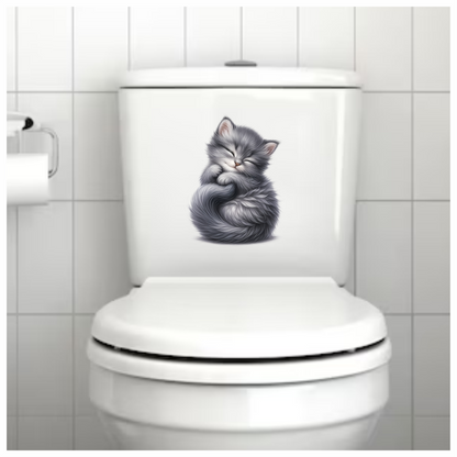 Grey Fluffy Kitten Sleeping Curl Vinyl Sticker Decal