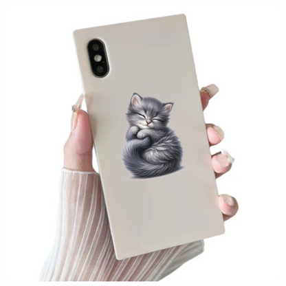 Grey Fluffy Kitten Sleeping Curl Vinyl Sticker Decal