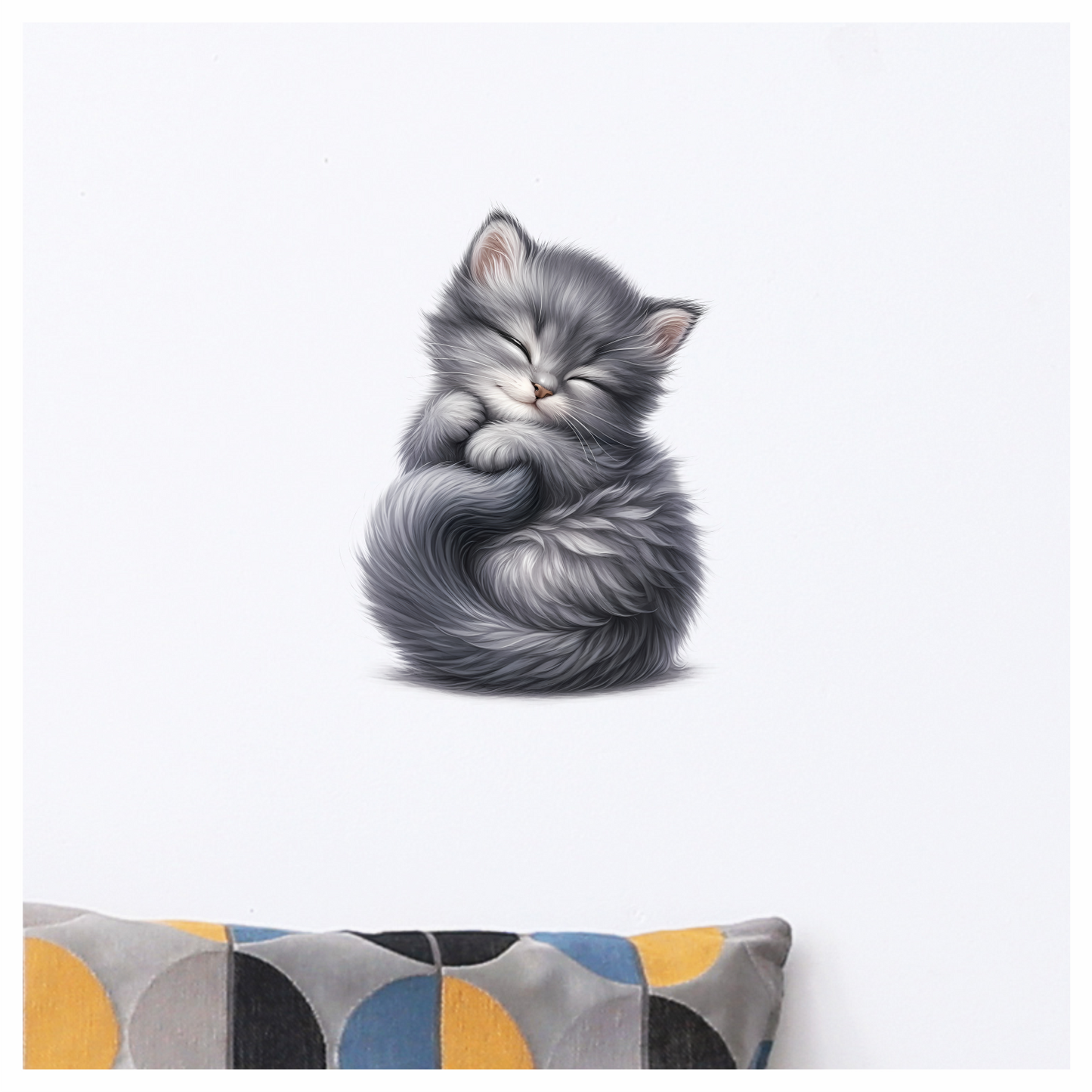 Grey Fluffy Kitten Sleeping Curl Vinyl Sticker Decal