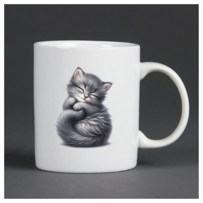 Grey Fluffy Kitten Sleeping Curl Vinyl Sticker Decal