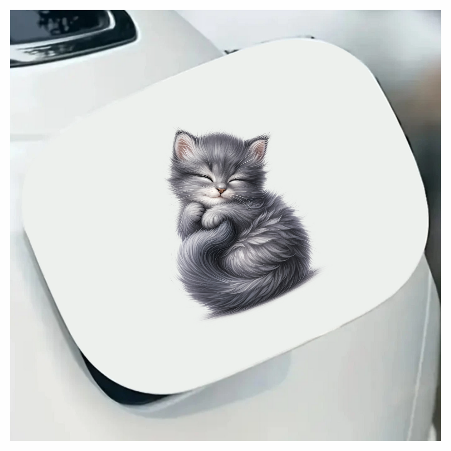Grey Fluffy Kitten Sleeping Curl Vinyl Sticker Decal