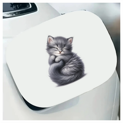 Grey Fluffy Kitten Sleeping Curl Vinyl Sticker Decal