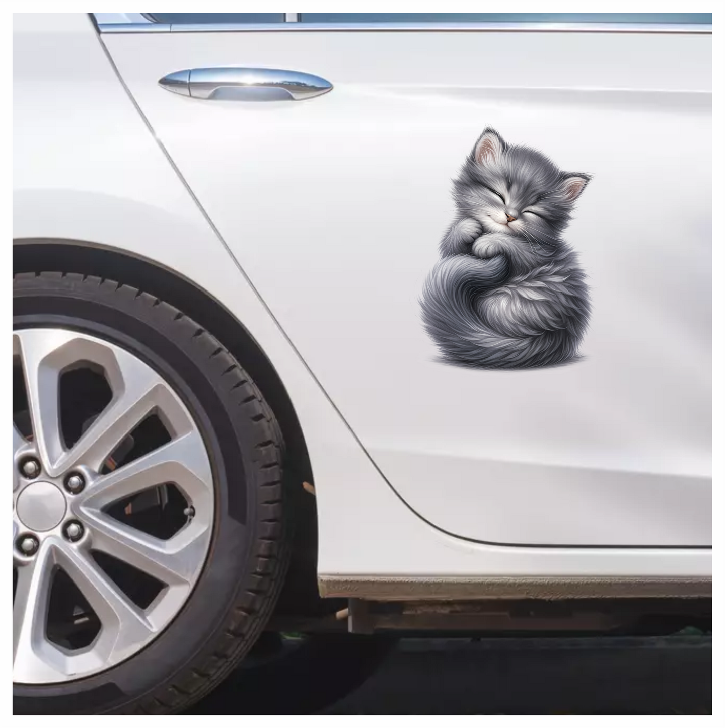 Grey Fluffy Kitten Sleeping Curl Vinyl Sticker Decal