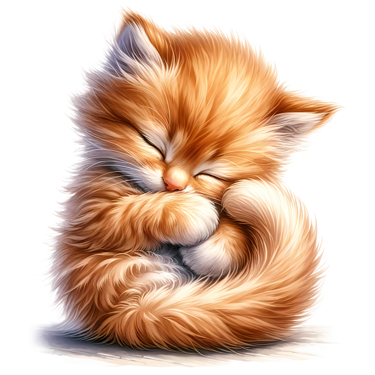 Orange Fluffy Kitten Sleeping Cute Vinyl Sticker Decal