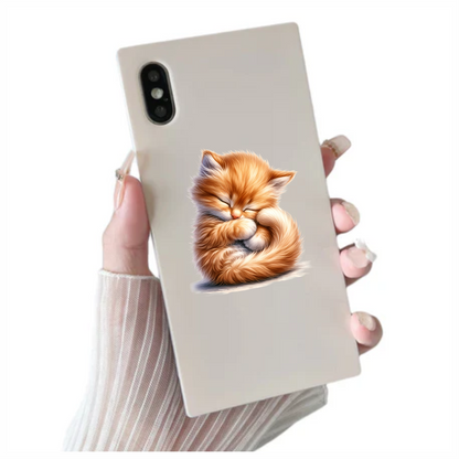 Orange Fluffy Kitten Sleeping Cute Vinyl Sticker Decal