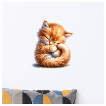 Orange Fluffy Kitten Sleeping Cute Vinyl Sticker Decal