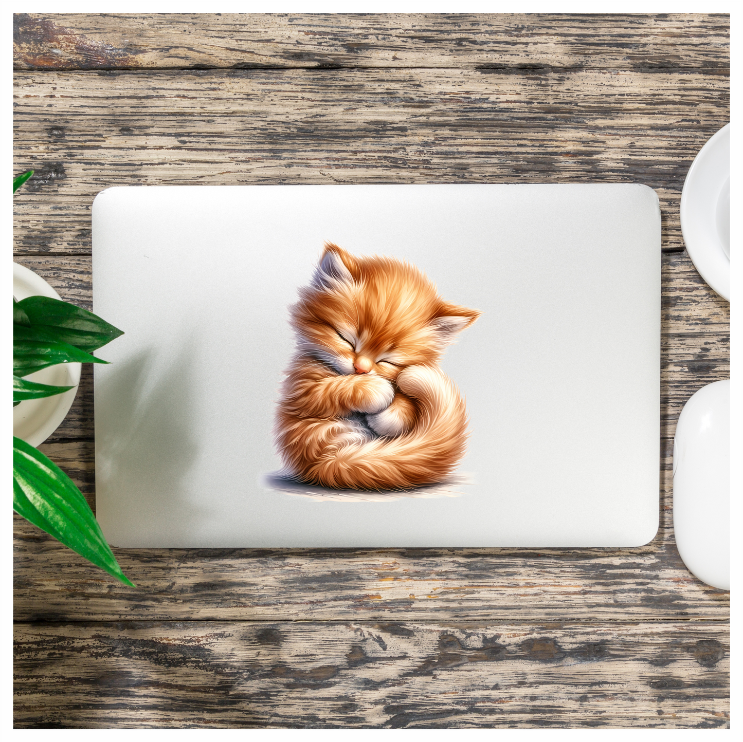 Orange Fluffy Kitten Sleeping Cute Vinyl Sticker Decal