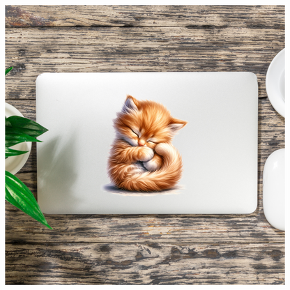 Orange Fluffy Kitten Sleeping Cute Vinyl Sticker Decal