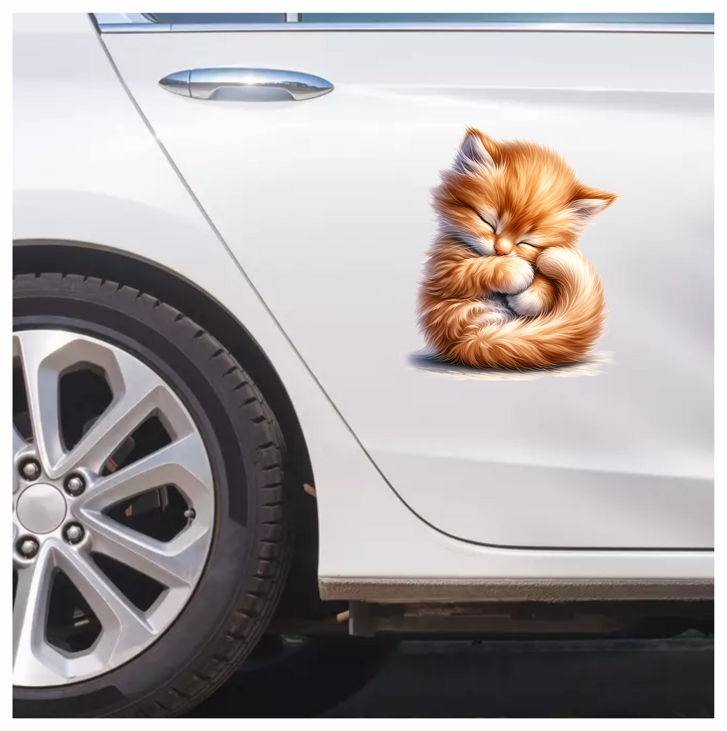 Orange Fluffy Kitten Sleeping Cute Vinyl Sticker Decal