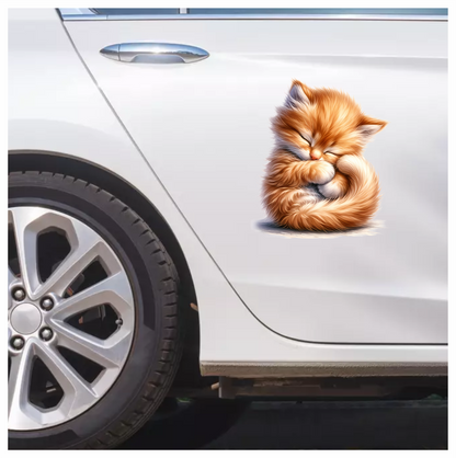 Orange Fluffy Kitten Sleeping Cute Vinyl Sticker Decal