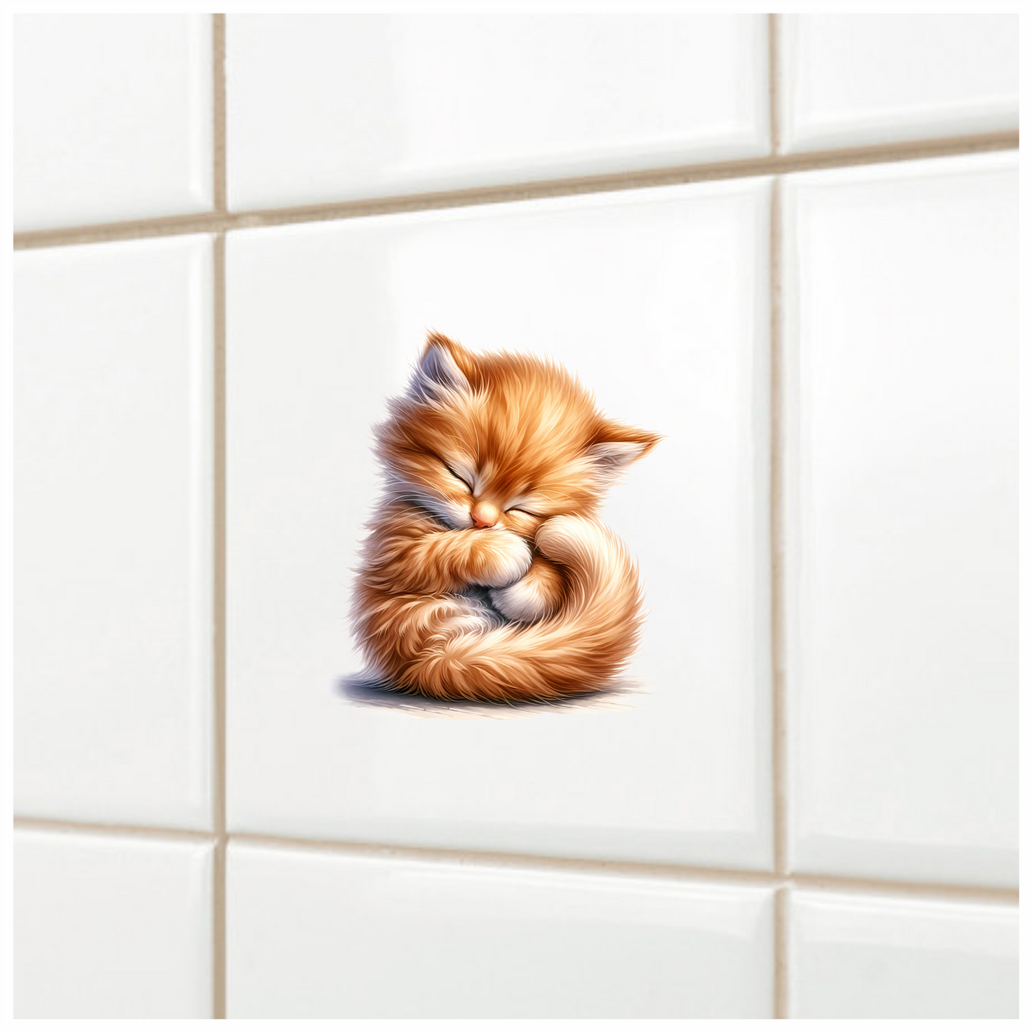 Orange Fluffy Kitten Sleeping Cute Vinyl Sticker Decal