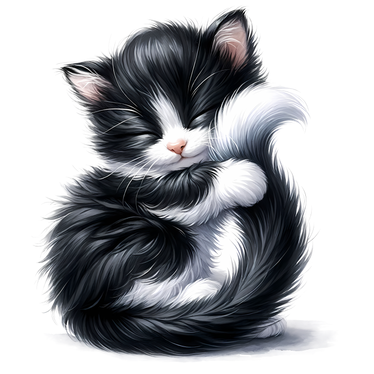 Black White Fluffy Kitten Sleeping Vinyl Sticker Decal