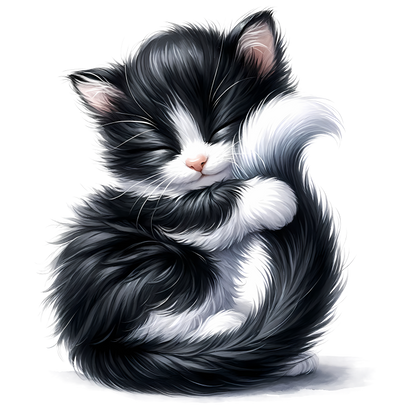Black White Fluffy Kitten Sleeping Vinyl Sticker Decal