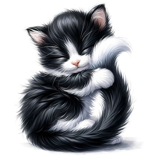 Black White Fluffy Kitten Sleeping Vinyl Sticker Decal