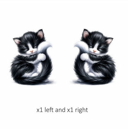 Black White Fluffy Kitten Sleeping Vinyl Sticker Decal