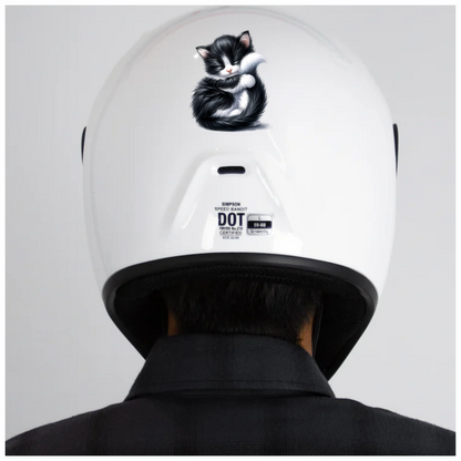 Black White Fluffy Kitten Sleeping Vinyl Sticker Decal