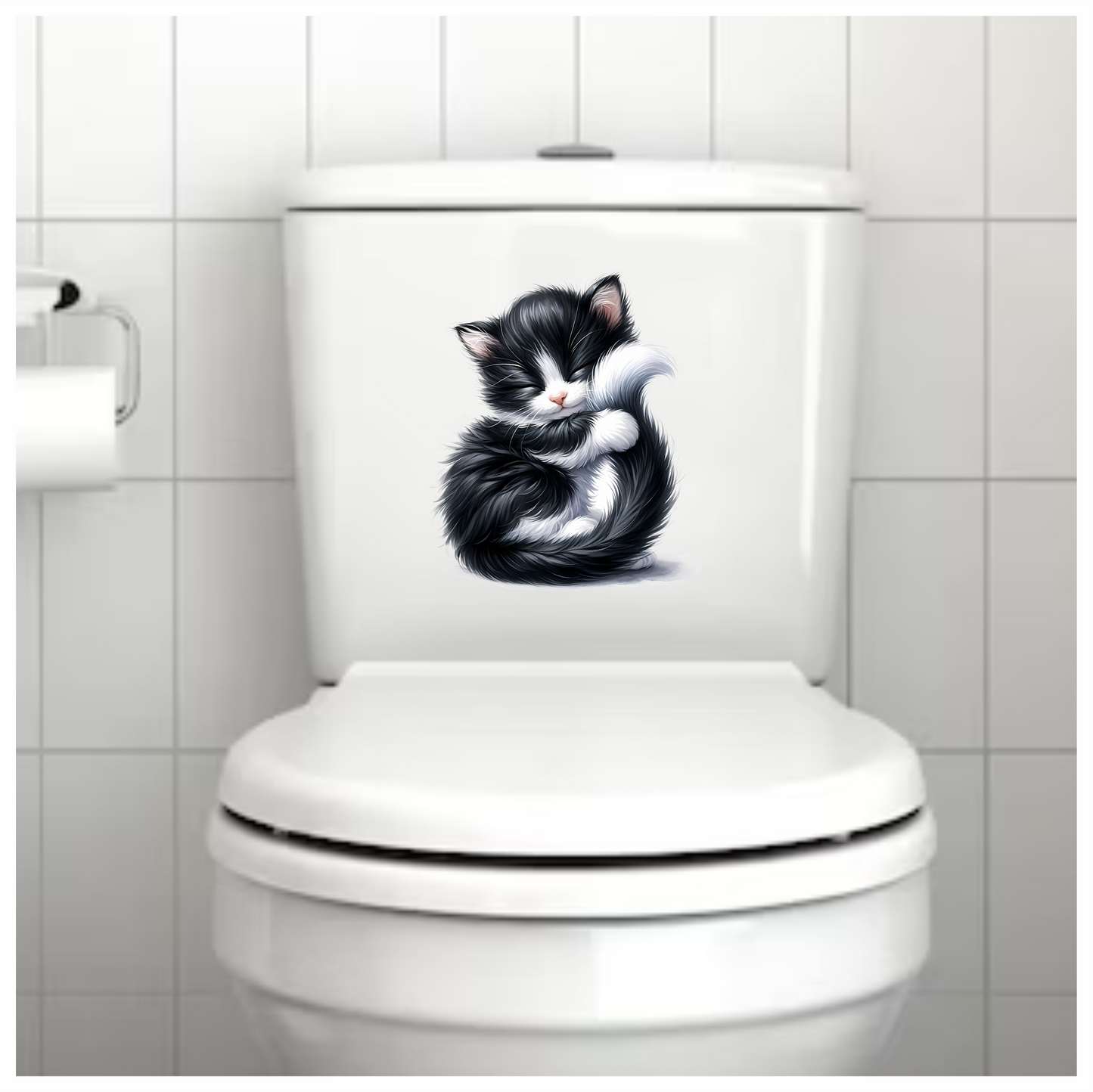 Black White Fluffy Kitten Sleeping Vinyl Sticker Decal