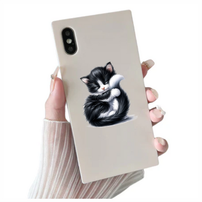 Black White Fluffy Kitten Sleeping Vinyl Sticker Decal